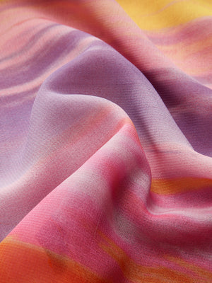 Sunset Muse: Asimetrik Yaka & Eşarp Detaylı Desenli Mini Elbise