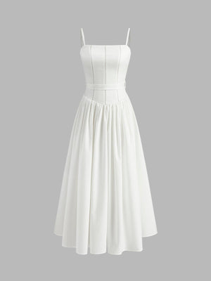 Sicilian Dream: Beyaz Korsajlı & İnce Askılı Kloş Elbise