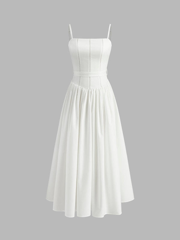 Sicilian Dream: Beyaz Korsajlı & İnce Askılı Kloş Elbise