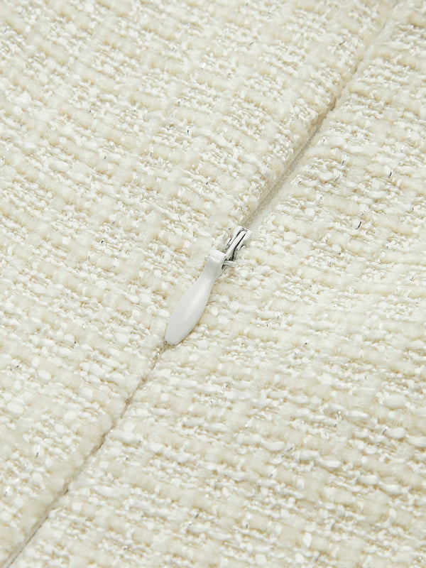 Kontrast Bağlama Detaylı Pliseli Tweed Kısa Elbise