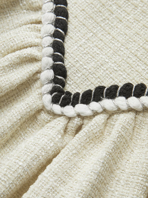 Kontrast Bağlama Detaylı Pliseli Tweed Kısa Elbise