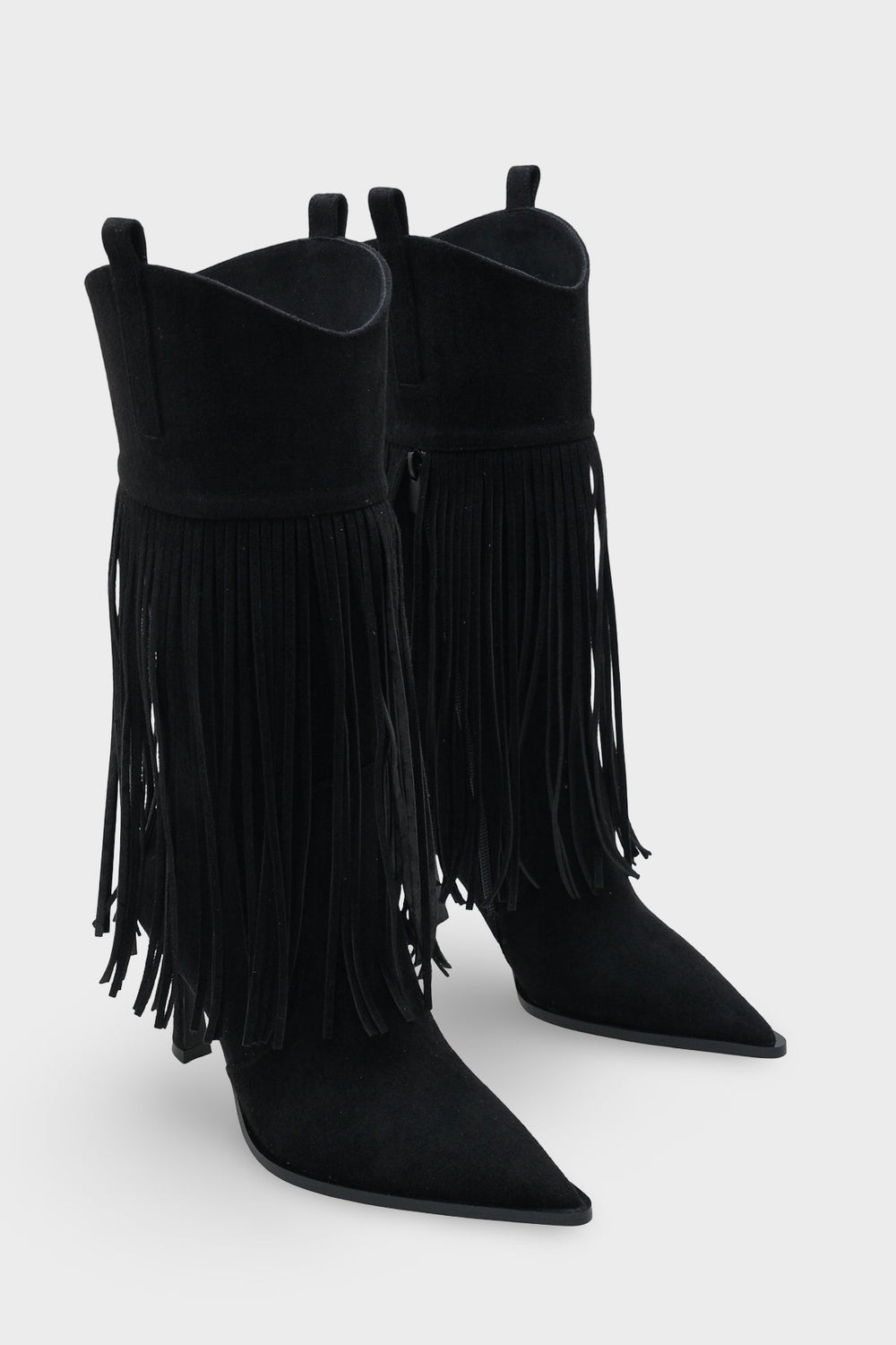 Kadın püskül Detaylı Topuklu Sivri Burun Kovboy Günlük Çizme Etersel Siyah