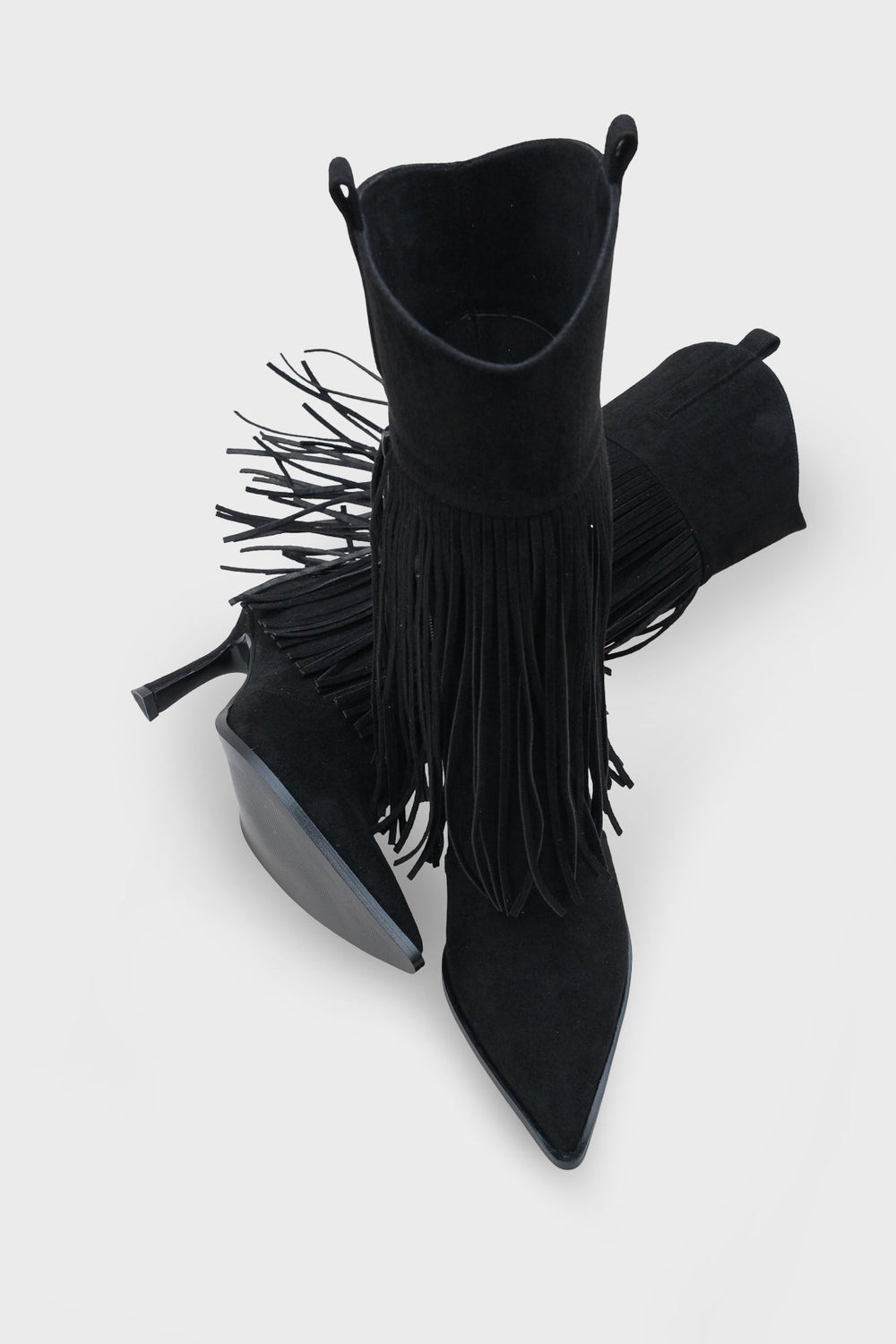 Kadın püskül Detaylı Topuklu Sivri Burun Kovboy Günlük Çizme Etersel Siyah