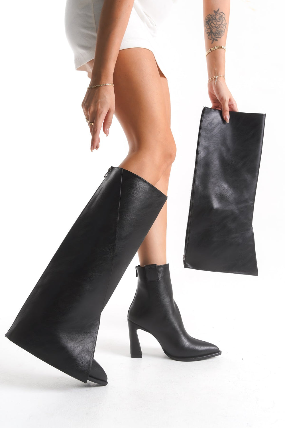 Kadın Sivri Burun Topuklu Günlük Tak-Çıkar Çizme & Bot Spigo Siyah